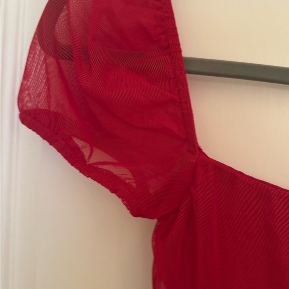 Princess Polly Red Char Mini Bodycon Dress - Short Puffy Sleeves - Picture 3 of 5